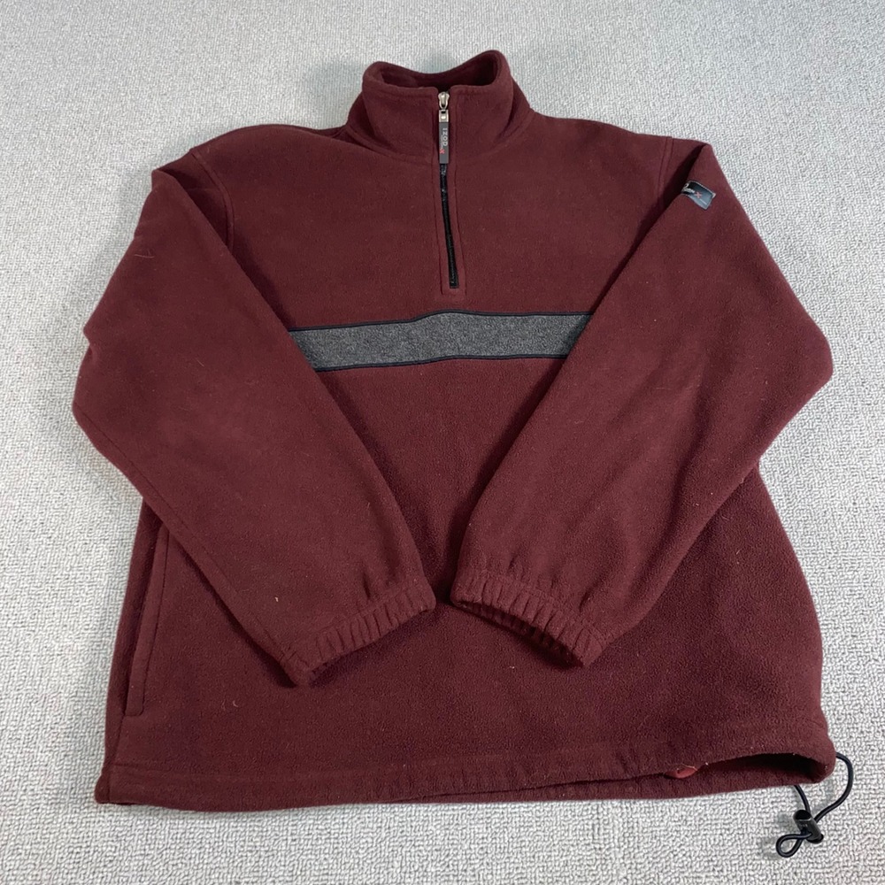 Izod PerformX Fleece Quarter Zip Mens Medium Burgundy Grey Stripe Athletic Logo